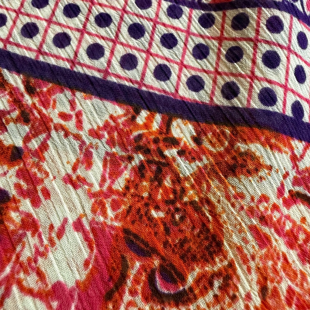 Pink Purple Orange Paisley Medallion Gauze Scarf Lightweight Wrap 18x68 - Picture 3 of 6